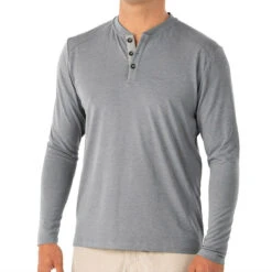 Men's Bamboo Flex Henley -Explore Apparel M Flex Henley HeatherBlueDusk 1