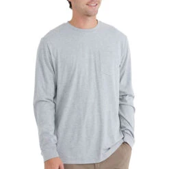 Men's Bamboo Heritage Pocket Long Sleeve -Explore Apparel heritage pocket long sleeve light heather grey men top 1